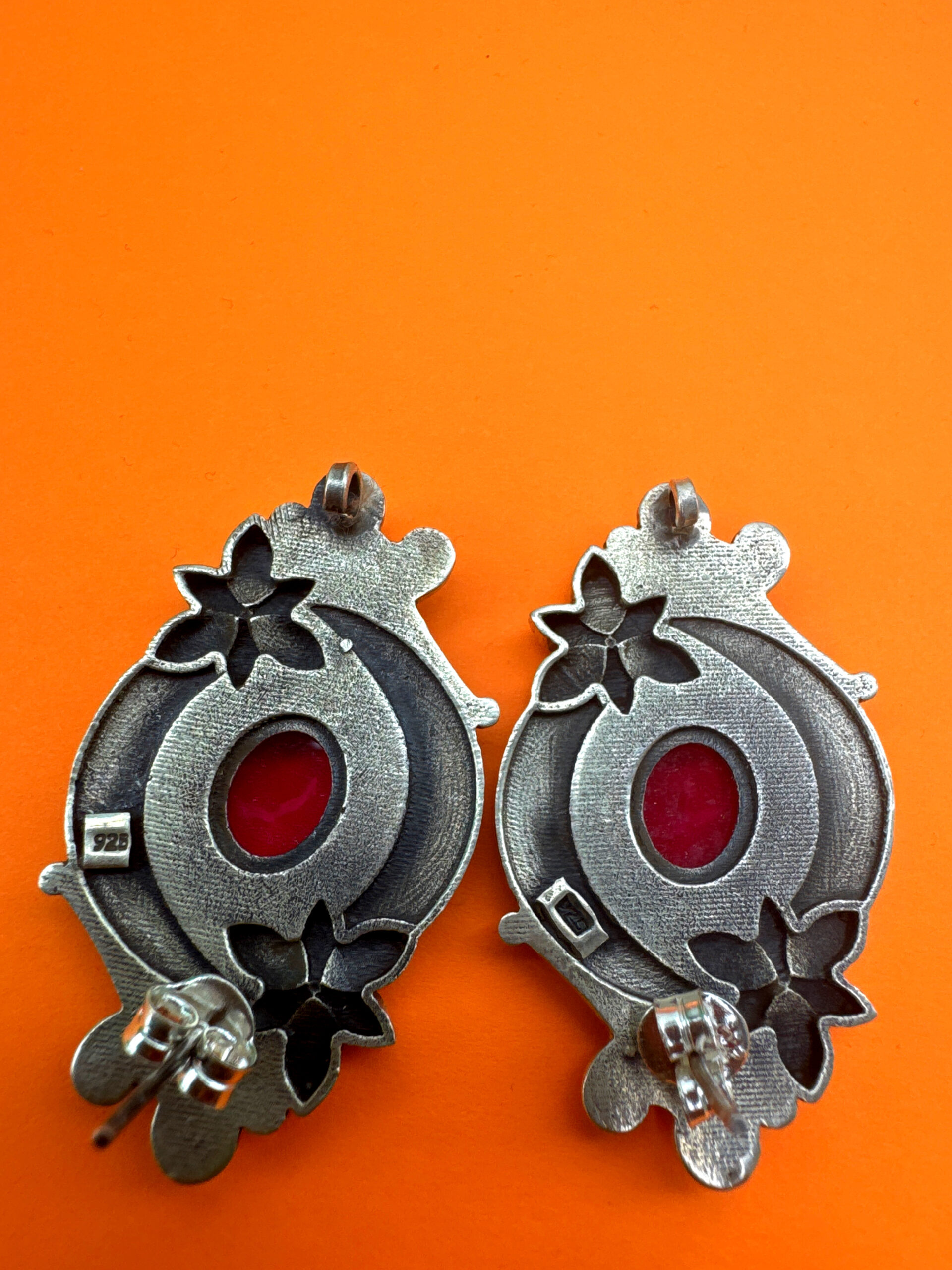 Cute Oxidized Pink Stone Earrings - Image 2